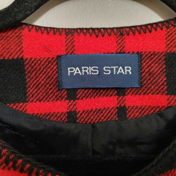 Paris Star Vintage Wool Blend Button Up Jacket Blazer Womens 14 Red Black Plaid - Picture 2 of 4